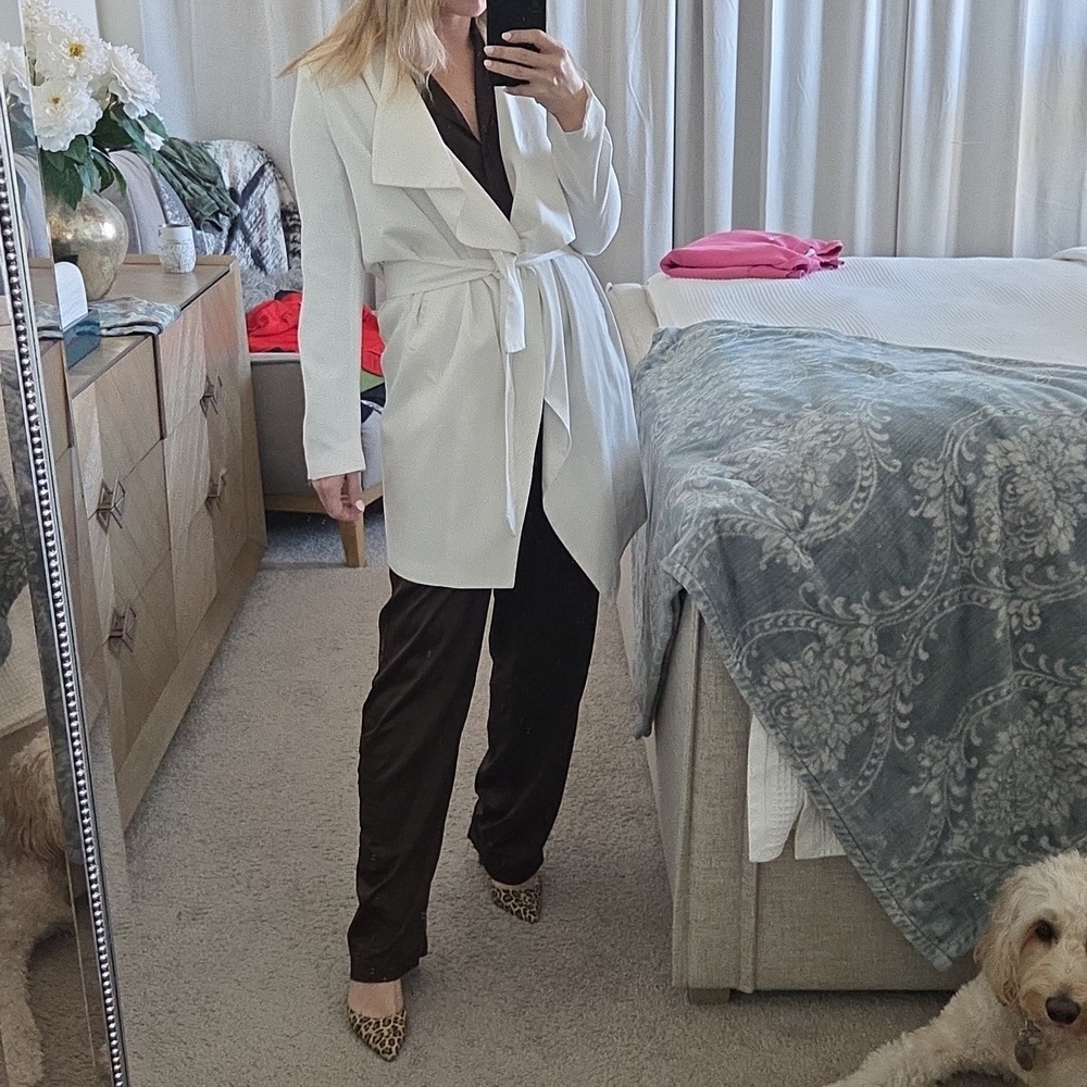 FATE Elegant White Open Front Waterfall Trench Jacket - Picture 11 of 15